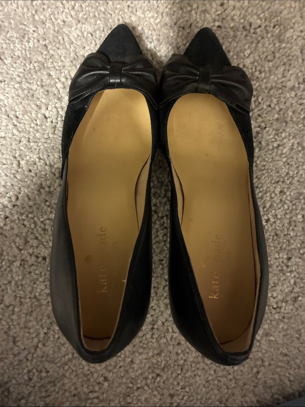 kate spade Black Pointed-Toe Bow Flats